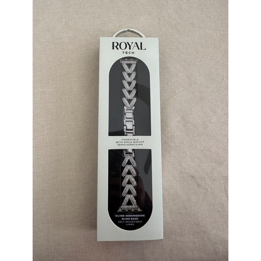 Royal Tech Silver Herringbone Bling Band Adjustable Apple Watch 38, 40, 41mm